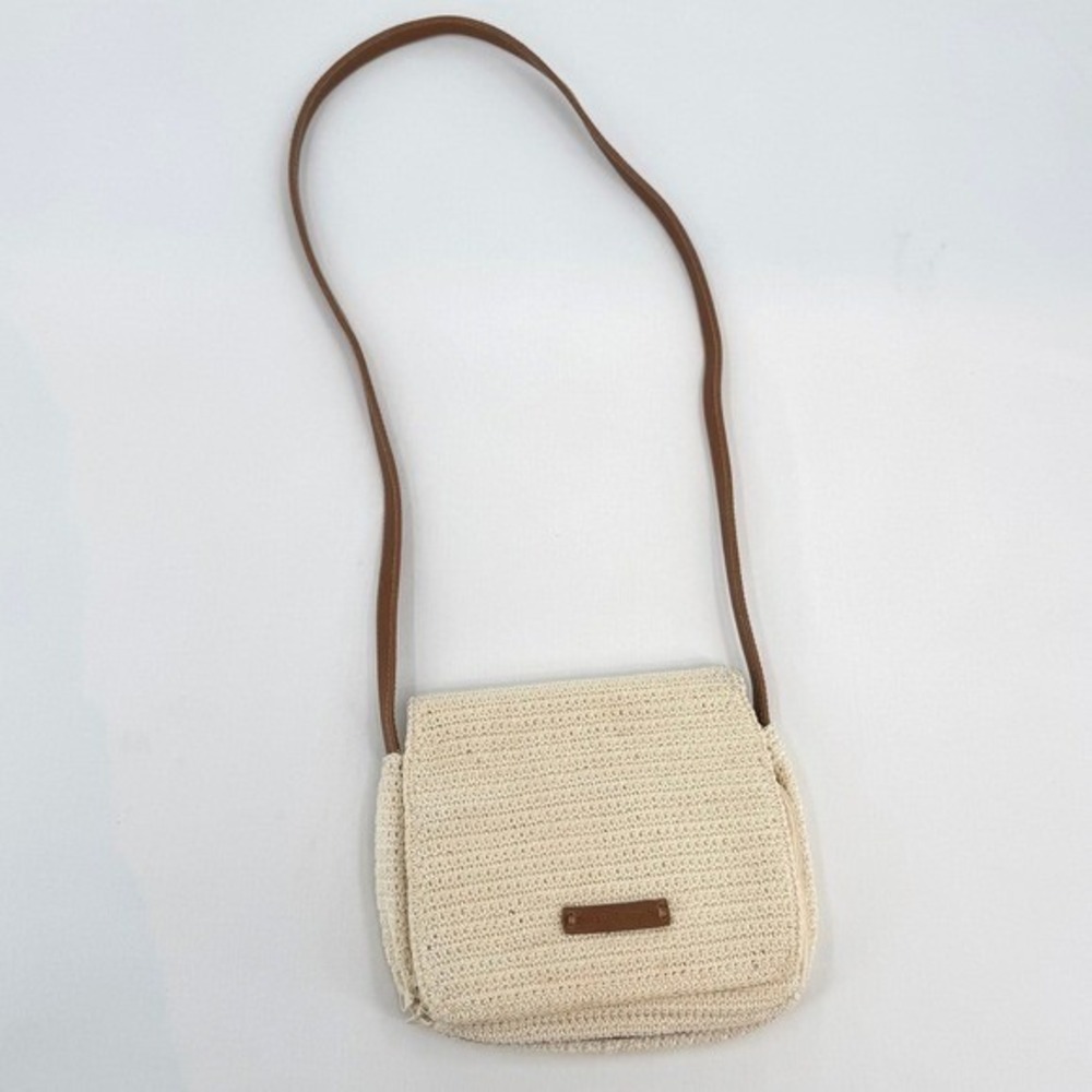 Frankie & Johnnie Cream Woven Crossbody Bag Brown Strap Boho Straw‎ Style